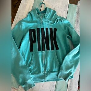 Victoria's Secret PINK Teal Zip-Up Hoodie with Black Logo